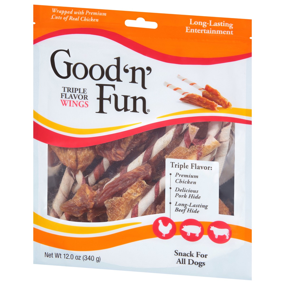 slide 7 of 9, Good 'n' Fun Triple Flavor Wings Snack for All Dogs 12.0 oz, 12 oz