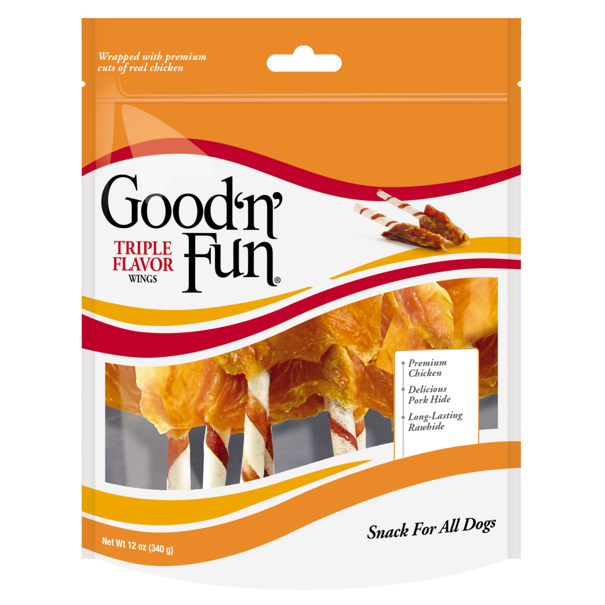 slide 1 of 9, Good 'n' Fun Triple Flavor Wings Snack for All Dogs 12.0 oz, 12 oz