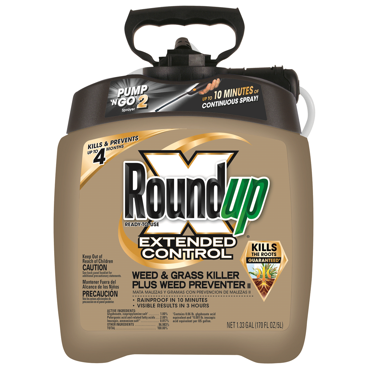 slide 1 of 1, Roundup Extended Control Weed & Grass Killer Plus Weed Preventer, 1.33 gal