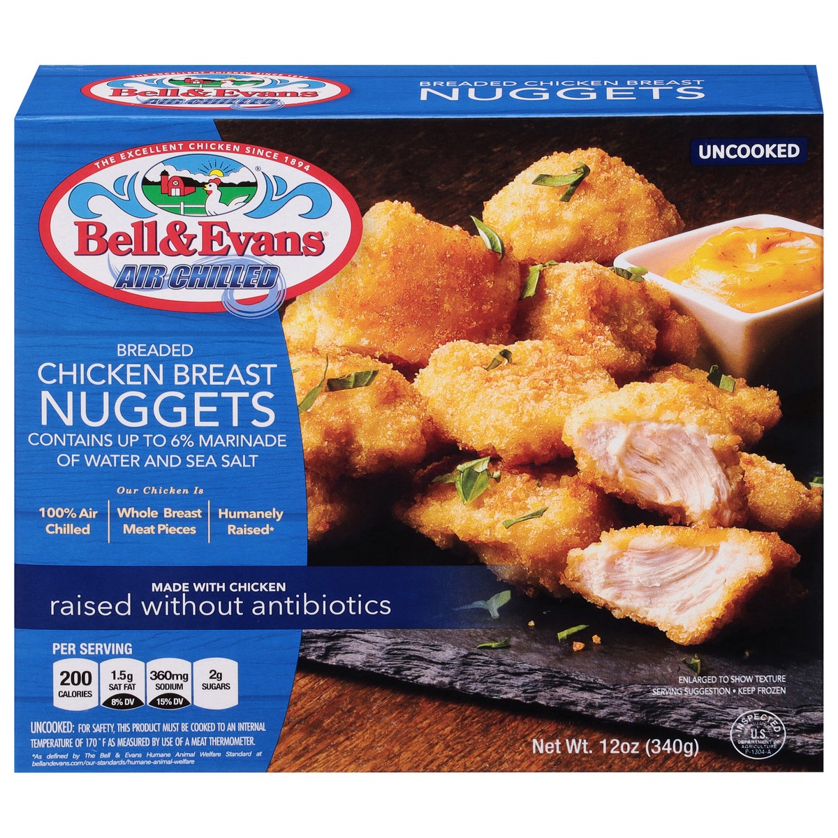 slide 1 of 14, Bell & Evans Air Chilled Breaded Chicken Breast Nuggets, 12 oz
