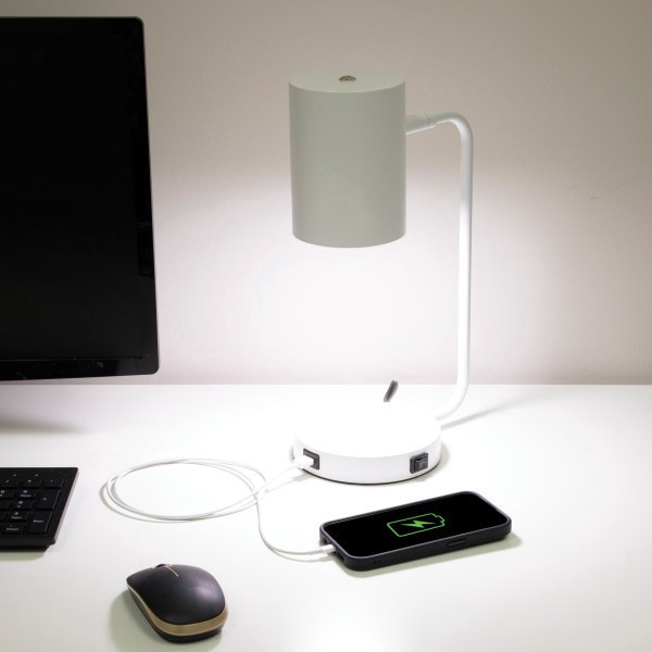 slide 2 of 10, Realspace™ Barsi Desk Lamp With USB Charging Port, 14""H, White, 1 ct