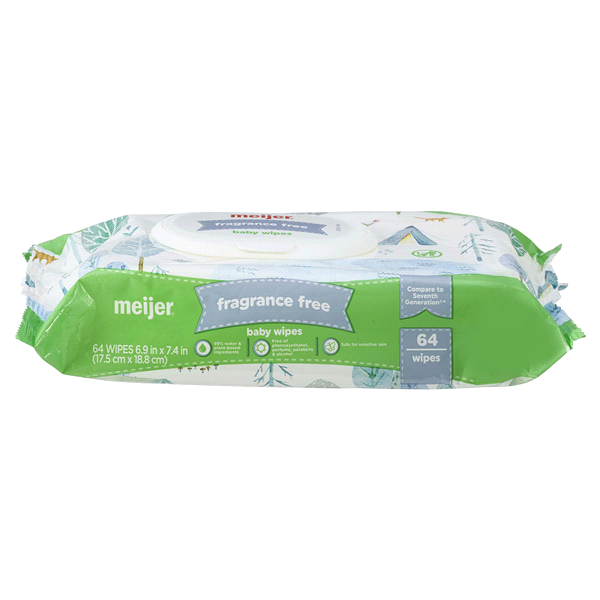 slide 1 of 1, Meijer Fragrance Free Baby Wipes, 64 ct