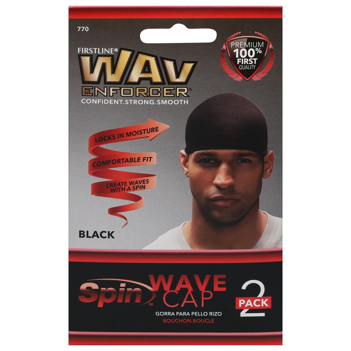 slide 1 of 9, Firstline Wav Enforcer Wave Black Spin Cap 2 ea, 2 ct