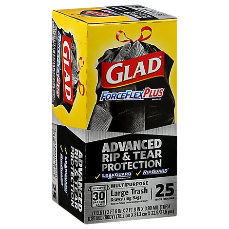 slide 1 of 1, Glad Drawstring Forceflex Trash, 25 ct; 30 gal