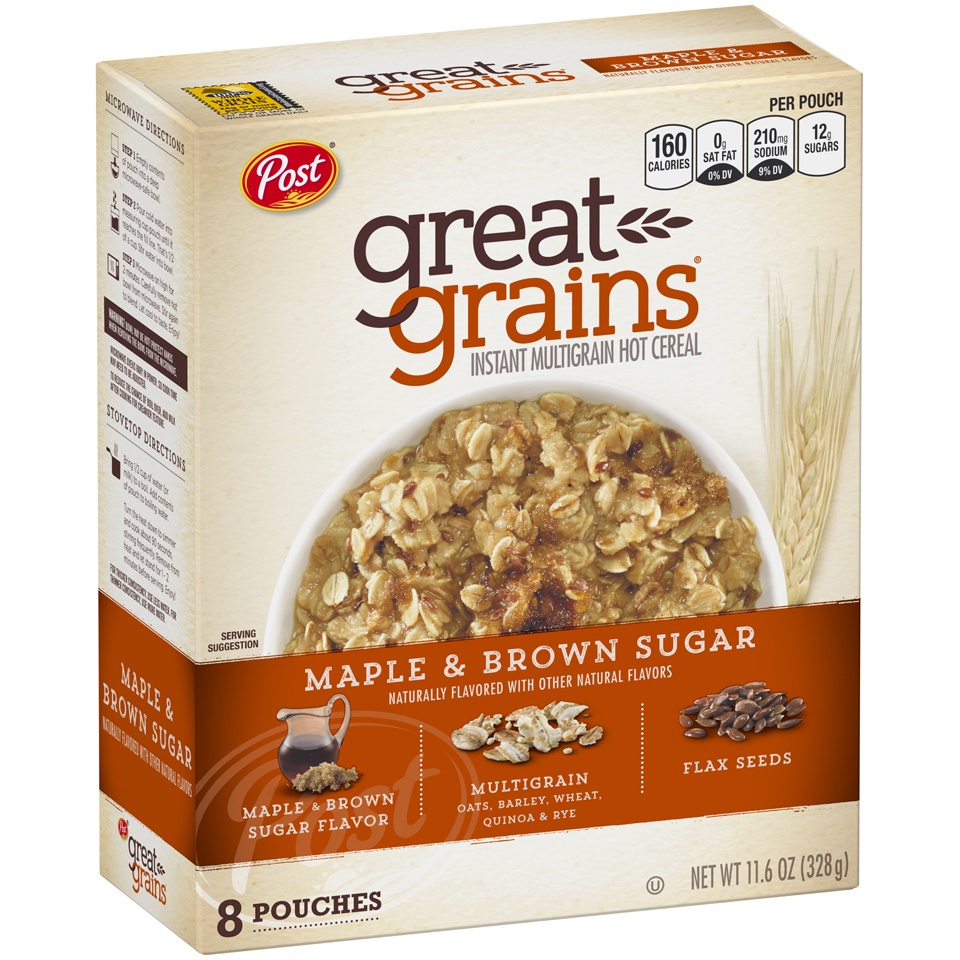 slide 1 of 1, Post Great Grains Maple Brown Sugar Instant Multigrain Hot Cereal , 11.6 oz