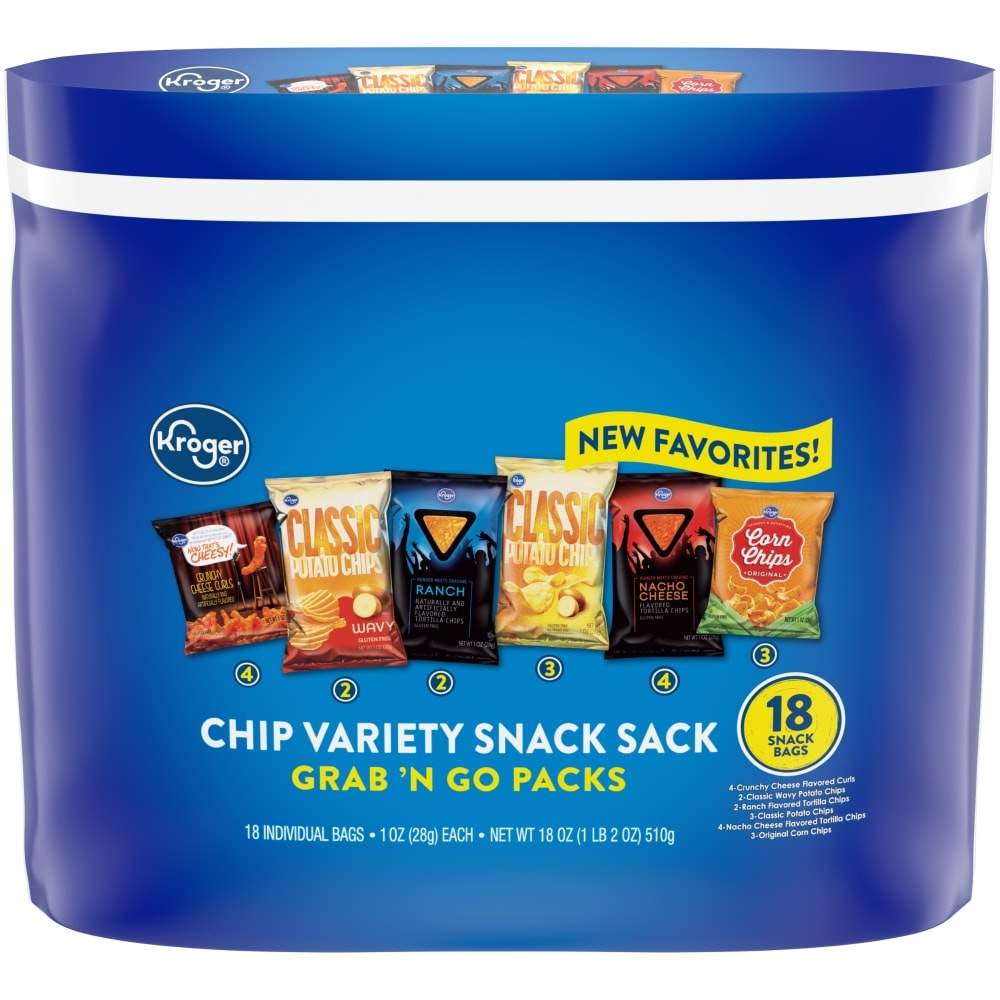 slide 1 of 1, Kroger Chip Variety Grab 'N Go Packs, 18 ct; 1 oz