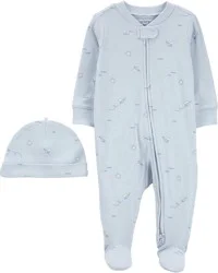 Carter's Baby Blue Airplane 2-Piece Sleep and Play and Cap Set Blue 9M