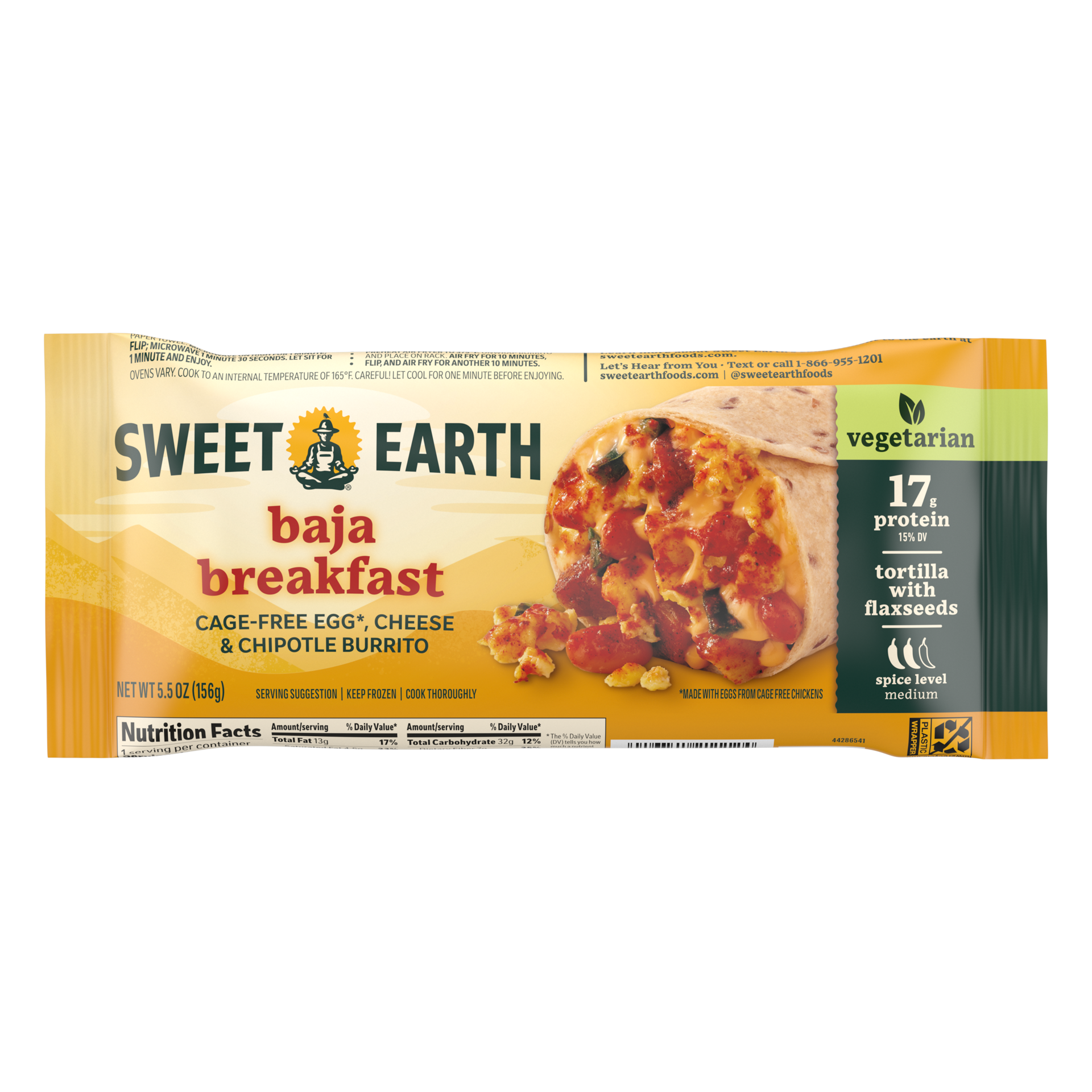 slide 1 of 8, Sweet Earth Vegetarian Baja Breakfast Burrito (Frozen), 5.5 oz