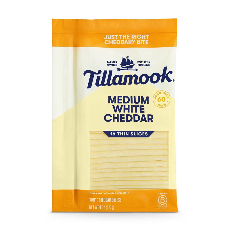 slide 1 of 5, Tillamook Medium White Cheddar Cheese Slices - 8oz, 8 oz
