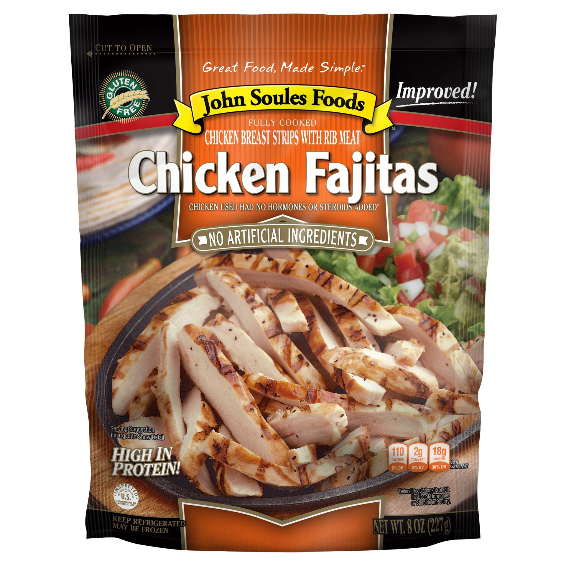 slide 1 of 11, John Soules Foods Chicken Fajitas 8OZ Bag, 8 oz