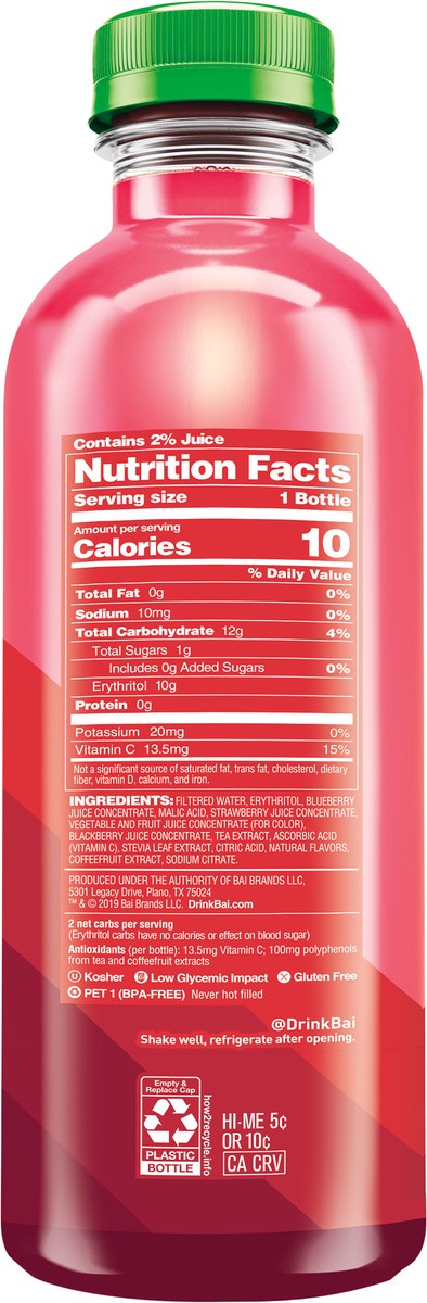 slide 6 of 7, Bai Boost Watamu Strawberry Watermelon, Antioxidant Infused Beverage Bottle - 18 fl oz, 18 fl oz