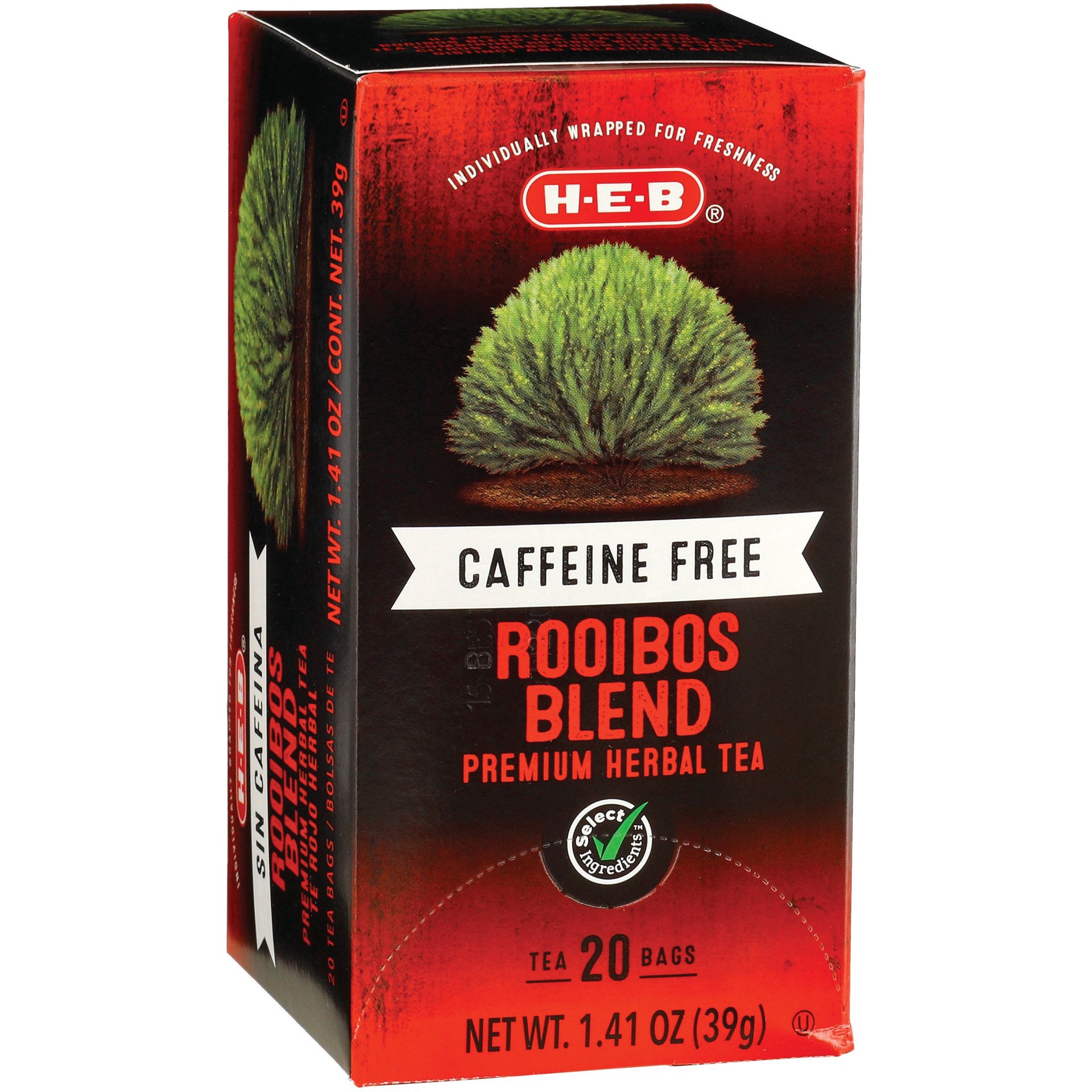 slide 1 of 1, H-E-B Caffeine Free Red Rooibos Herbal Tea Bags - 20 ct, 20 ct