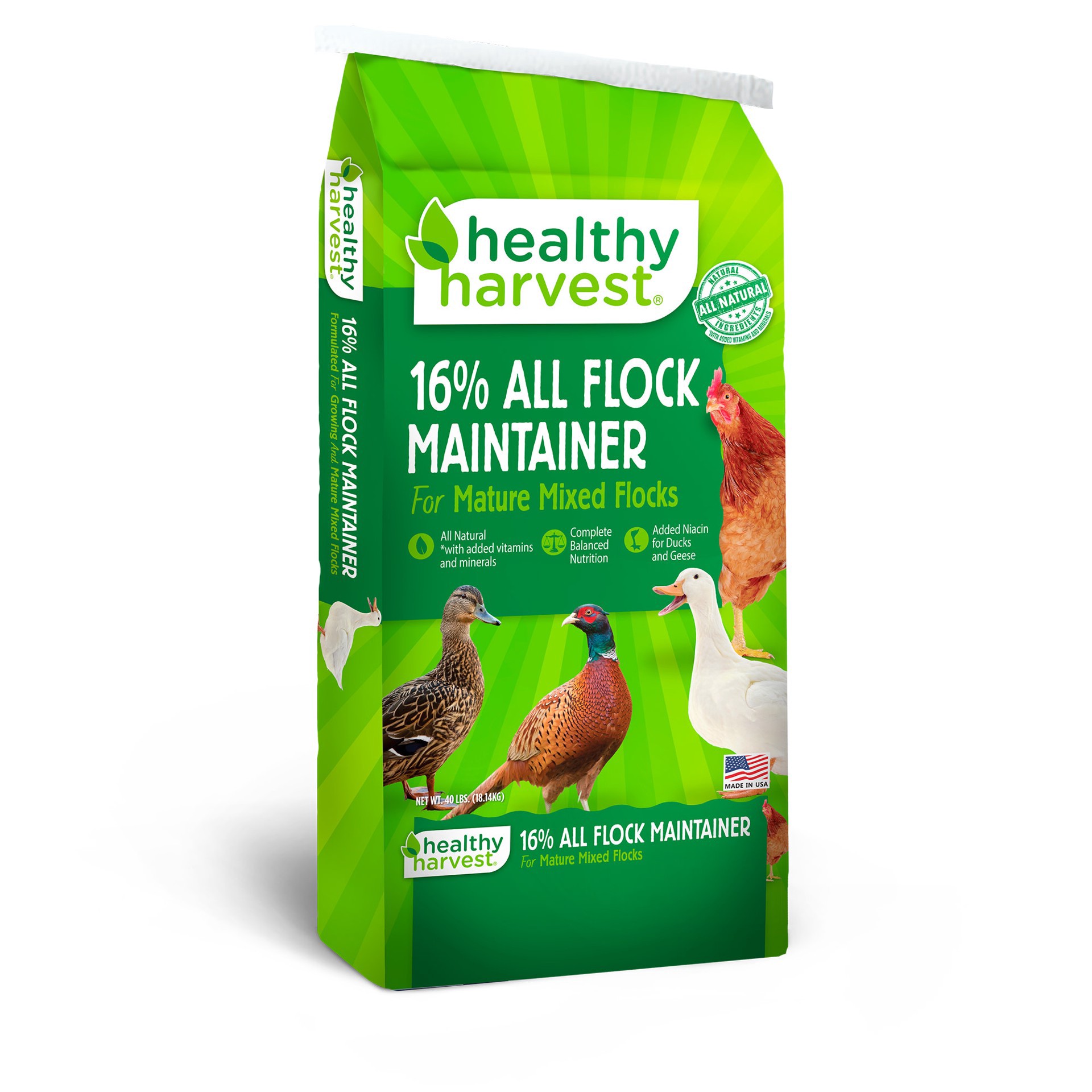 slide 1 of 1, Healthy Harvest 16% All Flock Maintainer for Mixed Flocks of Poultry, 40 lb
