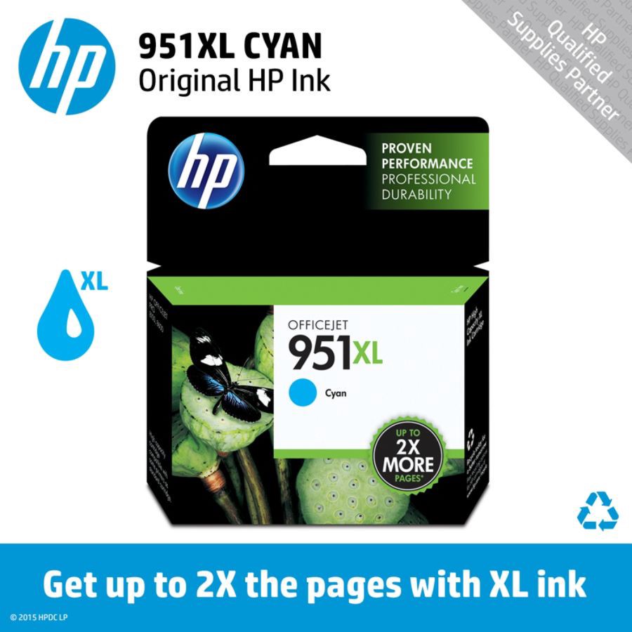 slide 2 of 7, HP 951XL High Yield Cyan Original Ink Cartridge (CN046AN#140), 1 ct