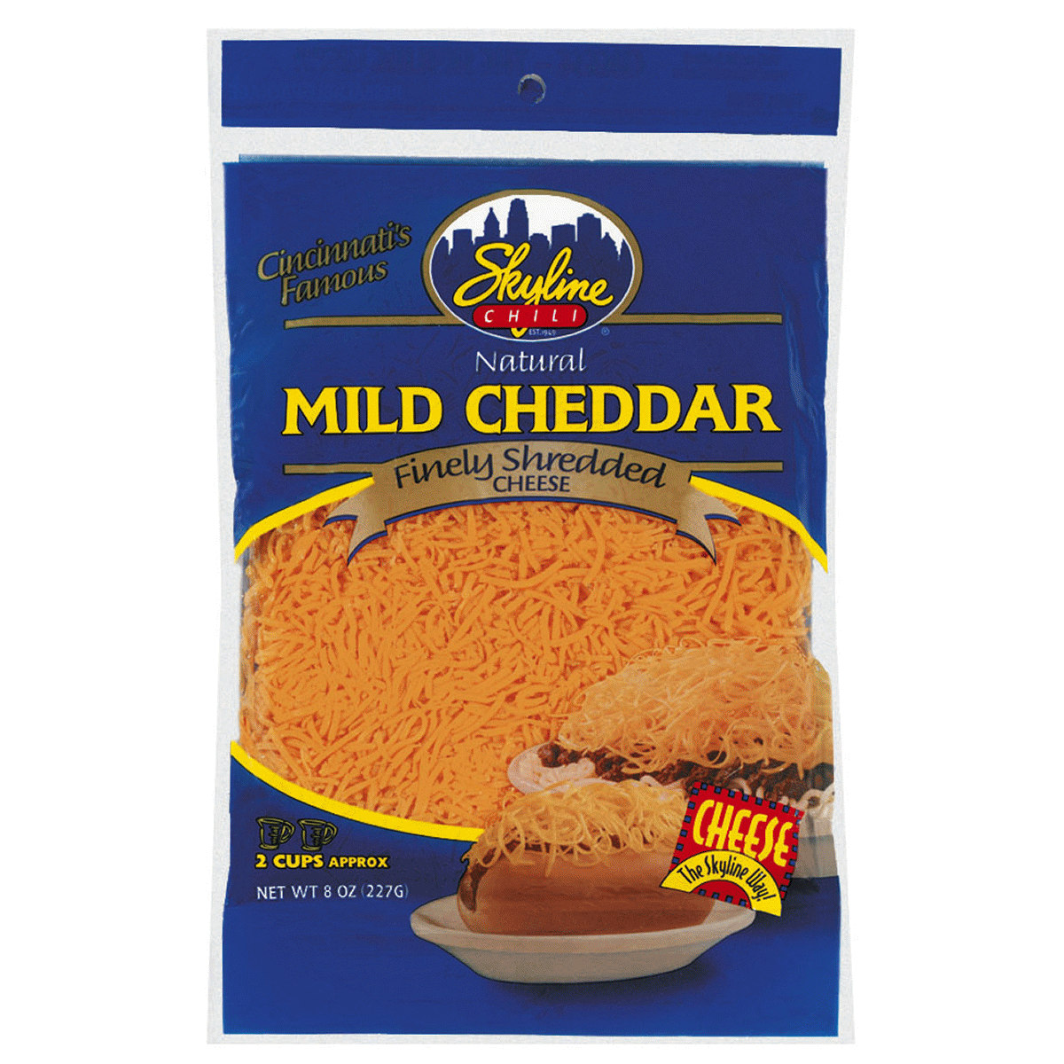 slide 1 of 1, Skyline Finely Shredded Mild Cheddar Cheese, 8 oz