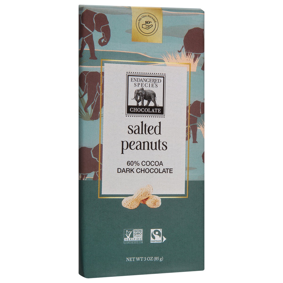 slide 2 of 9, Endangered Species Dark Chocolate with Peanuts Elephant Bar, 3 oz