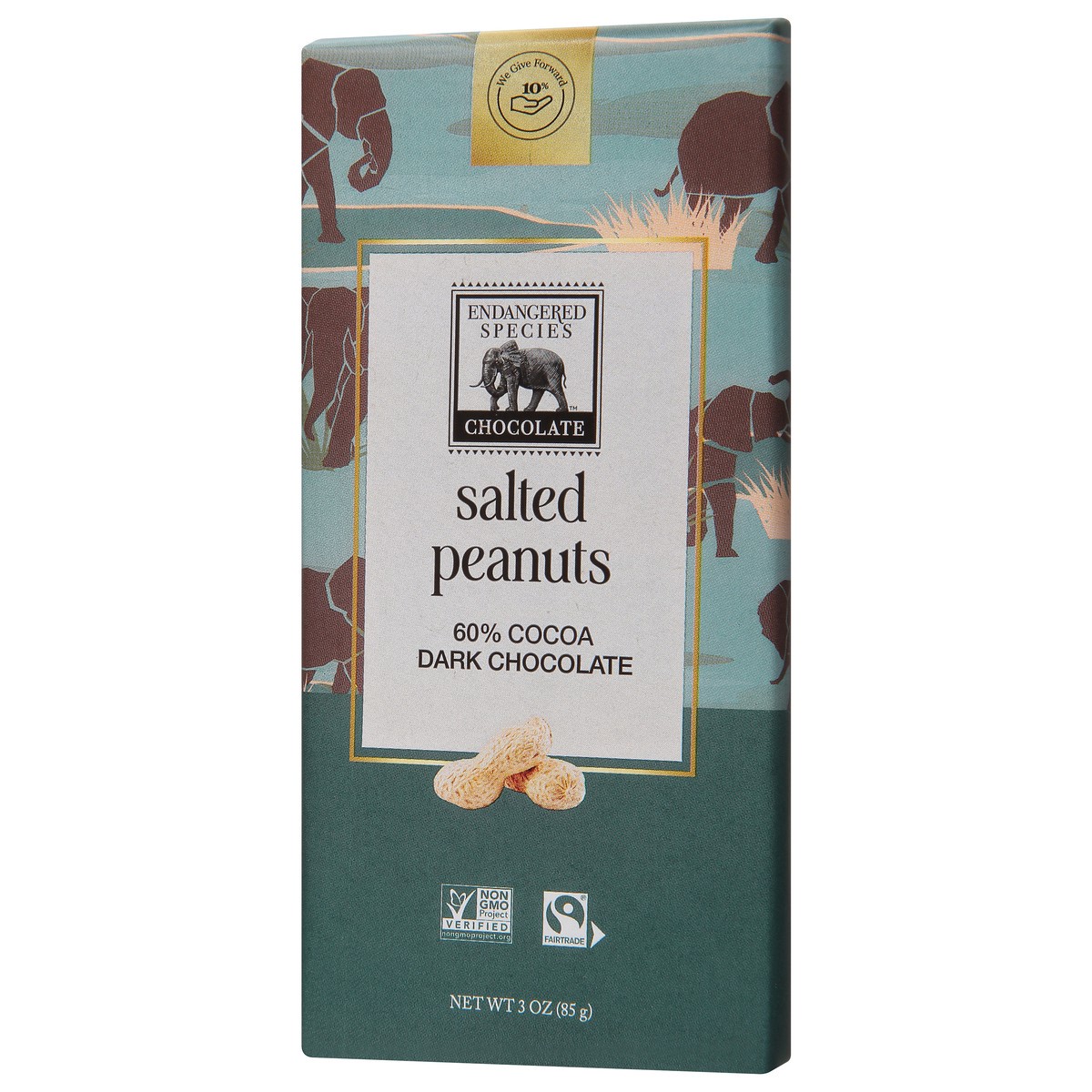 slide 3 of 9, Endangered Species Dark Chocolate with Peanuts Elephant Bar, 3 oz