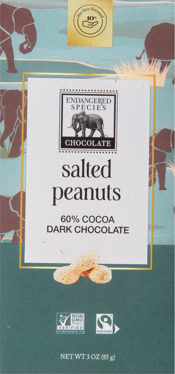 slide 7 of 9, Endangered Species Dark Chocolate with Peanuts Elephant Bar, 3 oz