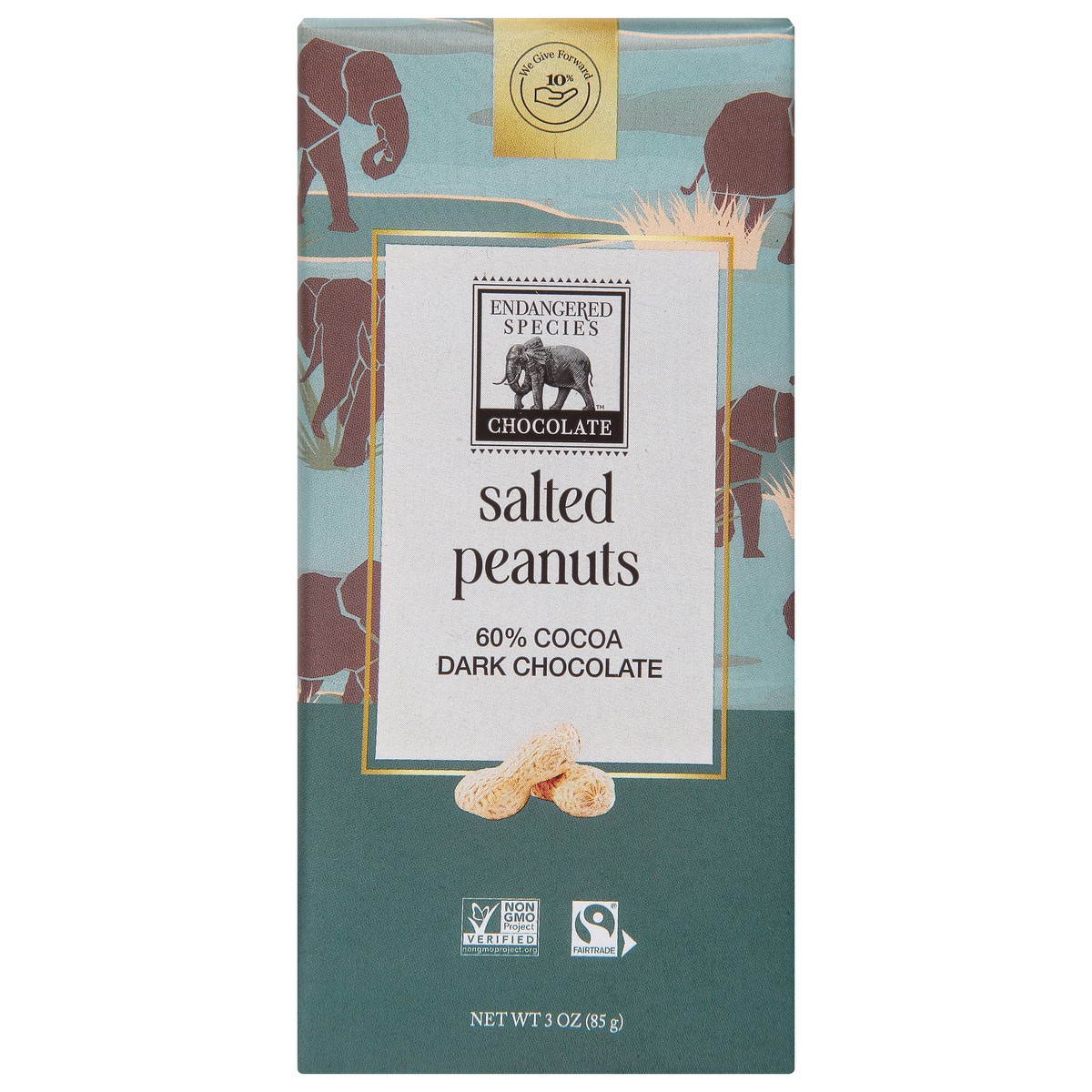 slide 1 of 9, Endangered Species Dark Chocolate with Peanuts Elephant Bar, 3 oz