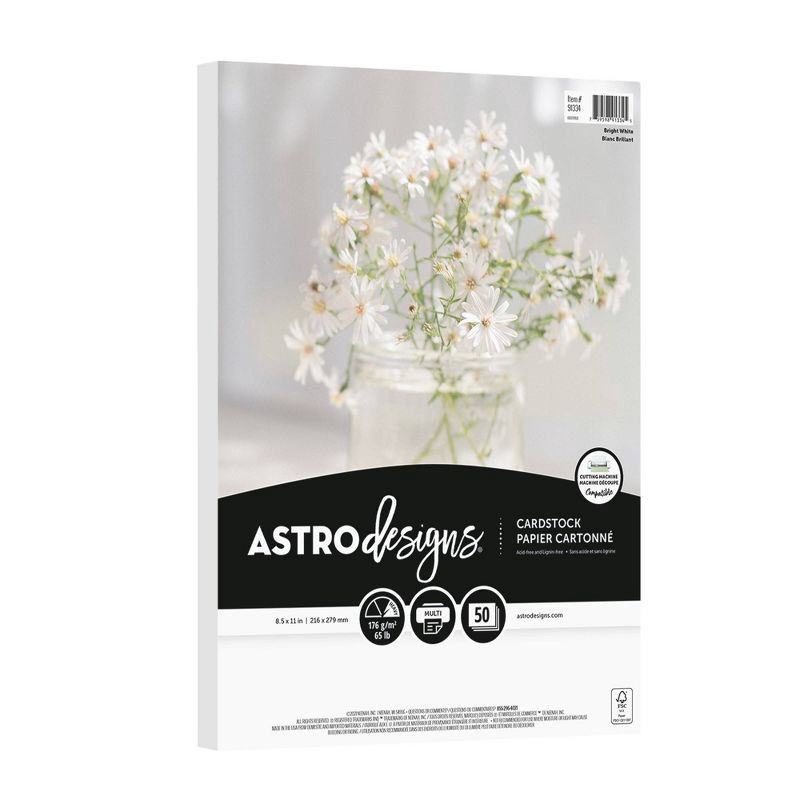 slide 1 of 4, 8.5"x11" 50-Sheet Bright White Cardstock 65 lb- Astrodesigns: Uncoated 65 lb Cover Stock, Pack of 50, Letter Size, 65 lb, 65 lb