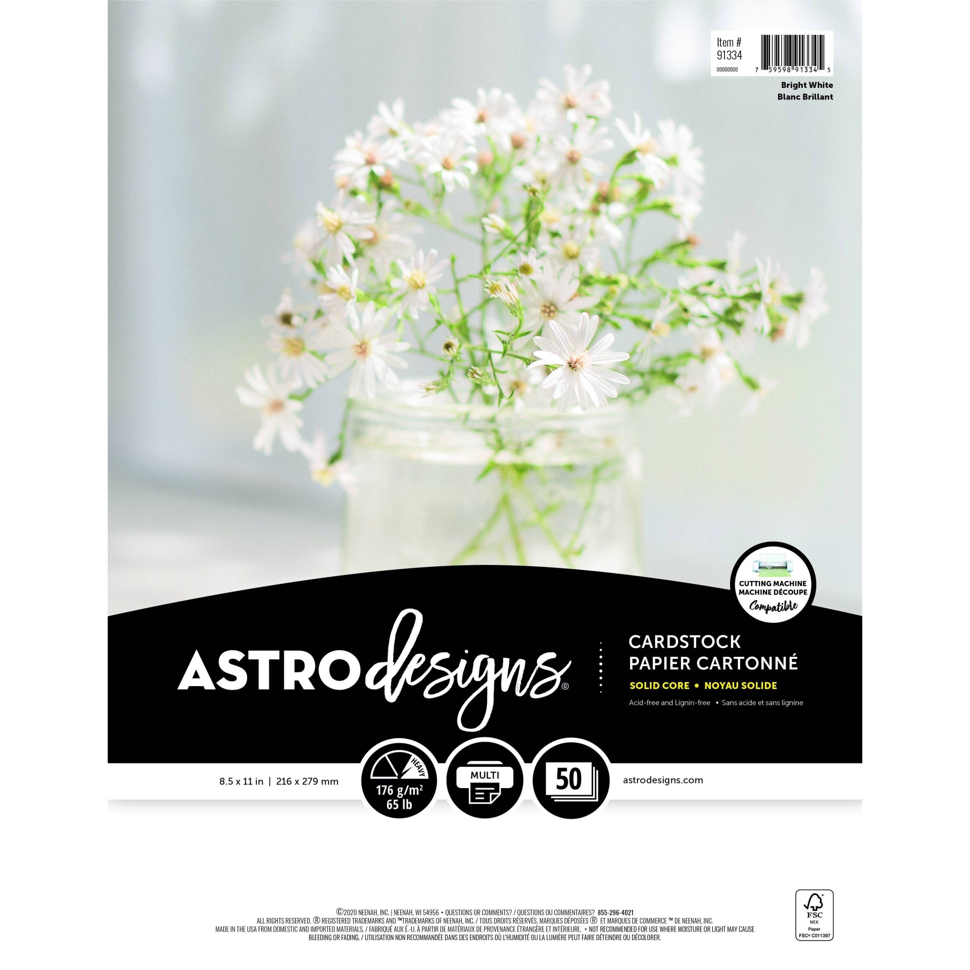slide 1 of 5, 8.5"x11" 50-Sheet Bright White Cardstock 65 lb- Astrodesigns, 65 lb