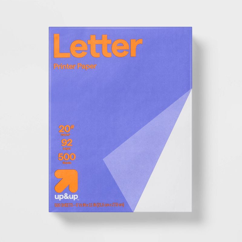 slide 1 of 3, 500ct Letter Printer Paper White - up&up™: 8.5x11 Inches, 20 lb, 92 Brightness, Ideal for Printing Letters, 500 ct, 20 lb