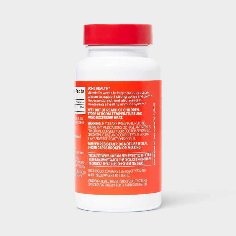 slide 4 of 4, Vitamin D3 5000 IU (125 mcg) Bone Health and Immune Support Softgels - 250ct - up&up™, 250 ct