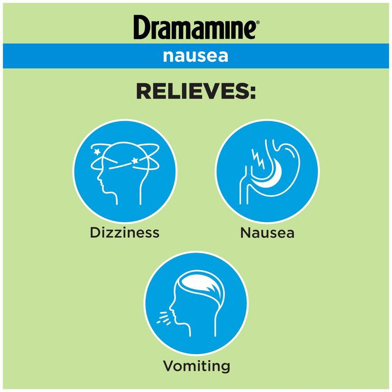 slide 3 of 6, Dramamine-N Long Lasting Nausea Relief Tablets for Nausea, Dizziness & Vomiting - 10ct, 10 ct