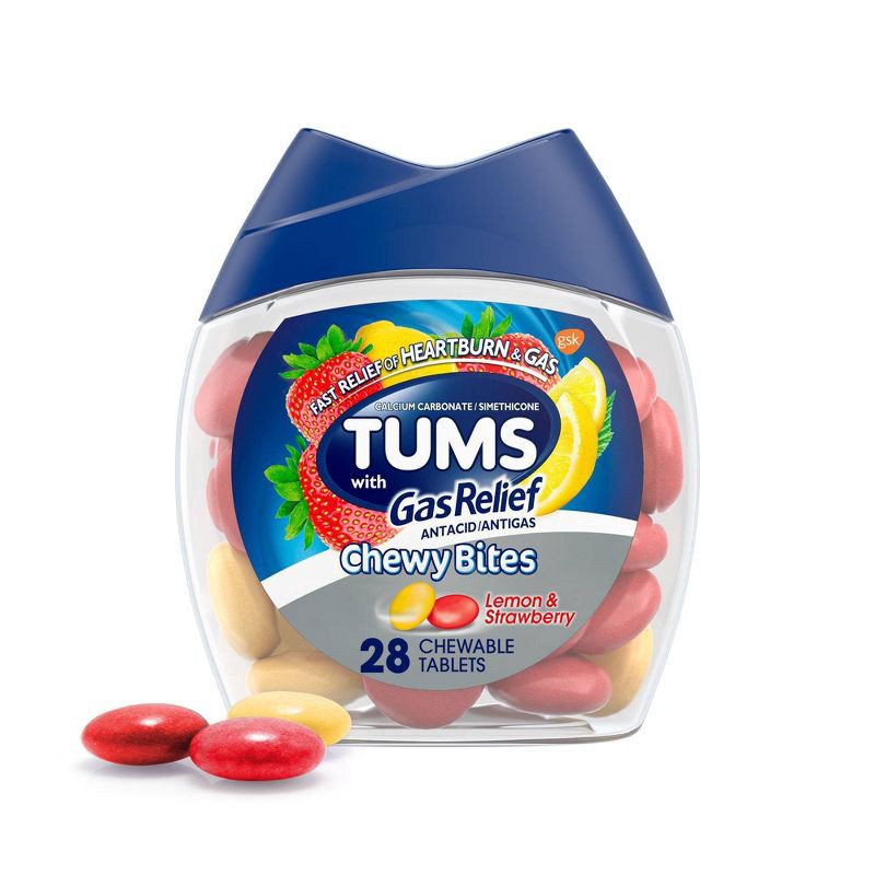 slide 1 of 9, Tums Chewy Bites with Gas Relief - Lemon & Strawberry - 28ct, 28 ct