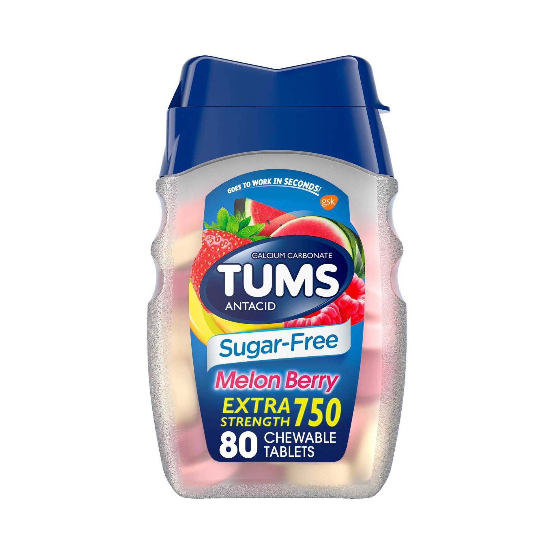 slide 1 of 7, TUMS Extra Strength Antacid Sugar Free Melon Berry Chewable Tablet 80ct, 80 ct