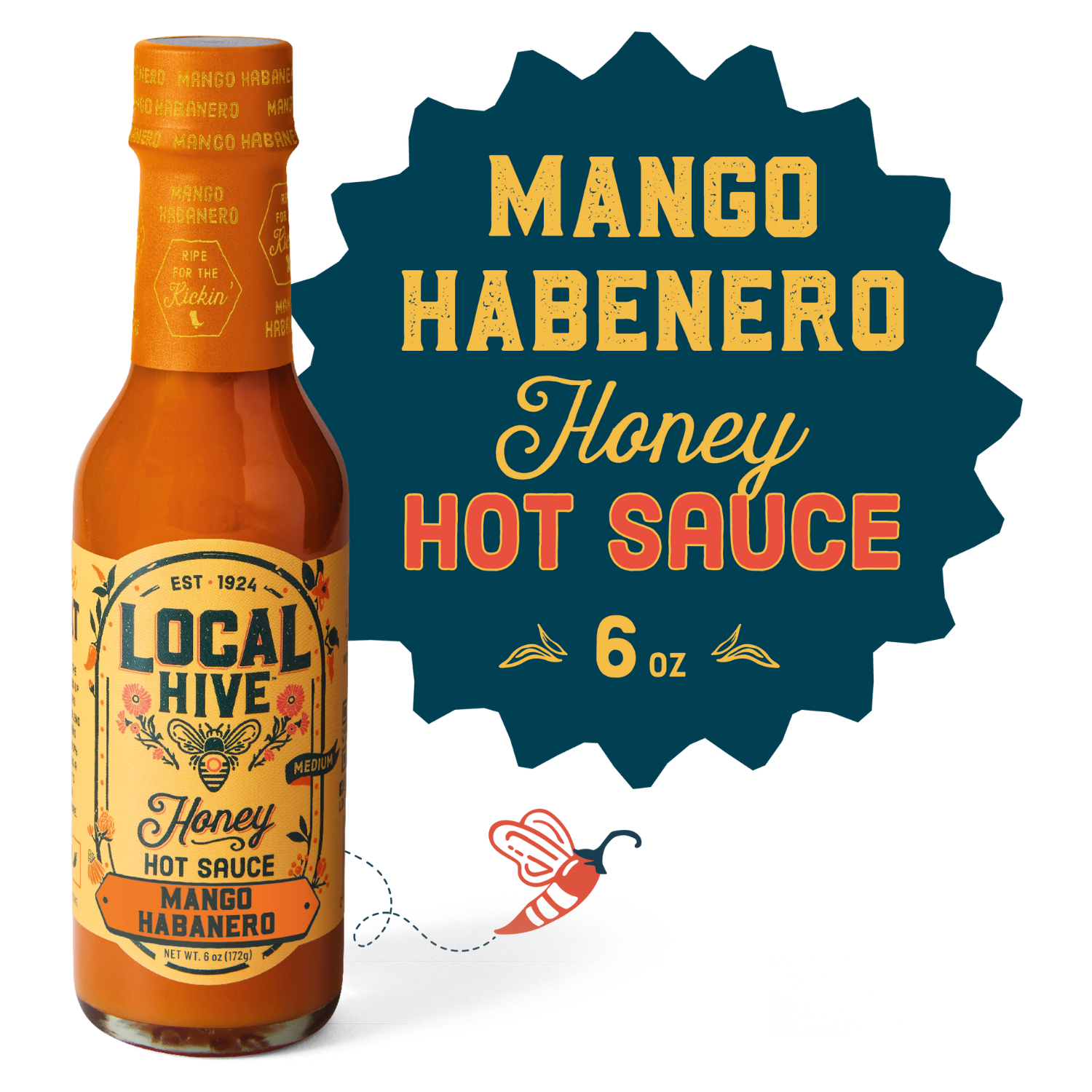 slide 4 of 8, Local Hive Mango Habanero Honey Hot Sauce, 6 oz