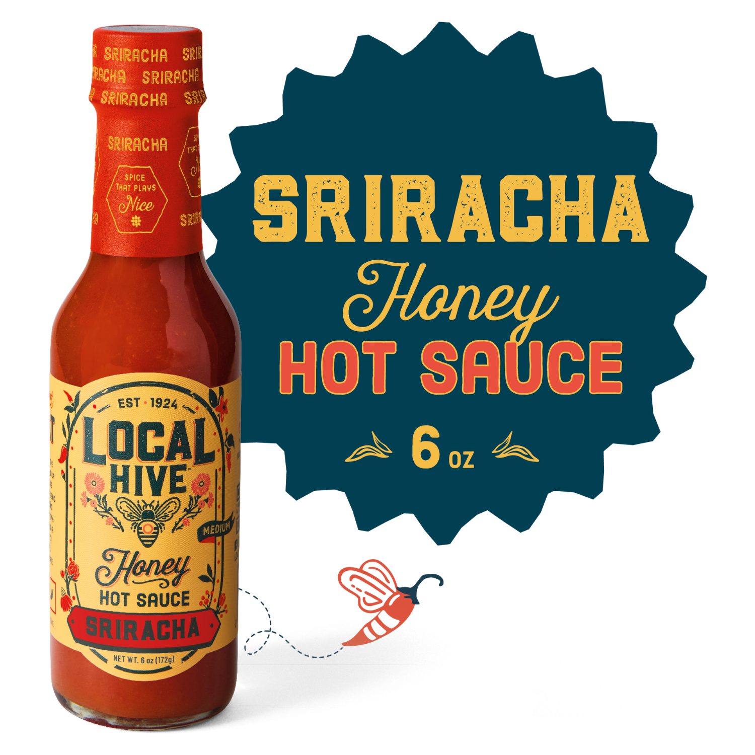 slide 4 of 8, Local Hive Sriracha Honey Hot Sauce, 6 oz
