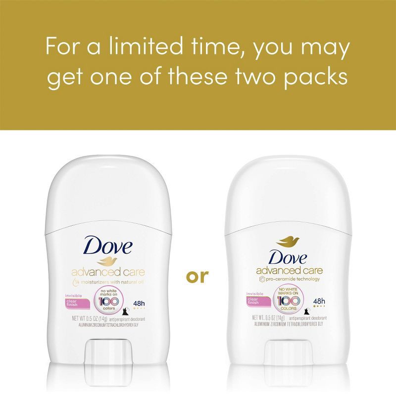 slide 4 of 10, Dove Beauty Advanced Care Clear Finish Invisible Antiperspirant & Mini Deodorant Stick - Travel Size - 0.5oz, 0.5 oz