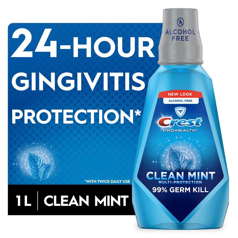 slide 5 of 6, Crest Pro-Health Multi-Protection Alcohol Free Mouthwash, Clean Mint - 1L, 1 liter