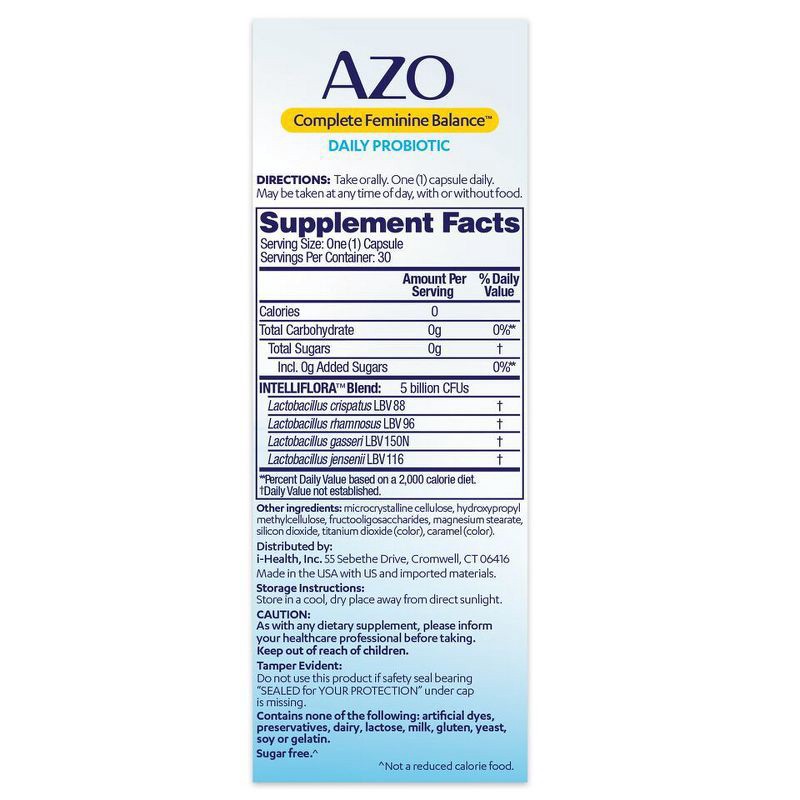 slide 3 of 5, AZO Complete Feminine Balance, Daily Probiotic for Women, Supports Vaginal Health - 30ct, 30 ct
