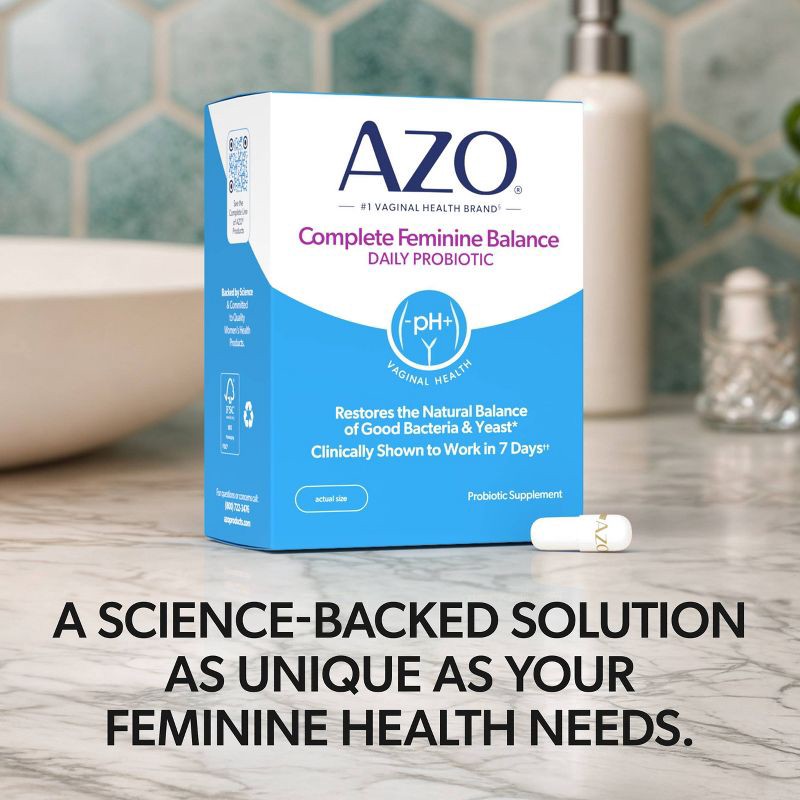 slide 4 of 11, AZO Complete Feminine Balance, Daily Probiotic for Women, Supports Vaginal Health Capsules - 30ct, 30 ct