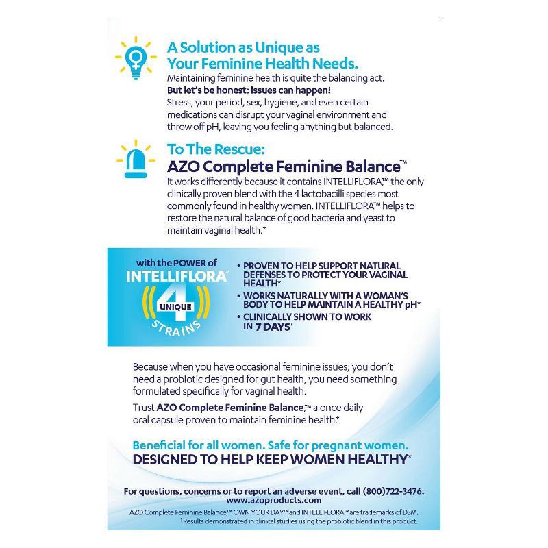 slide 4 of 5, AZO Complete Feminine Balance, Daily Probiotic for Women, Supports Vaginal Health - 30ct, 30 ct