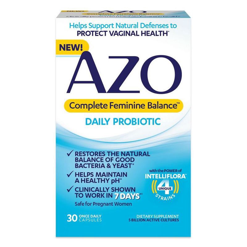 slide 1 of 5, AZO Complete Feminine Balance, Daily Probiotic for Women, Supports Vaginal Health - 30ct, 30 ct