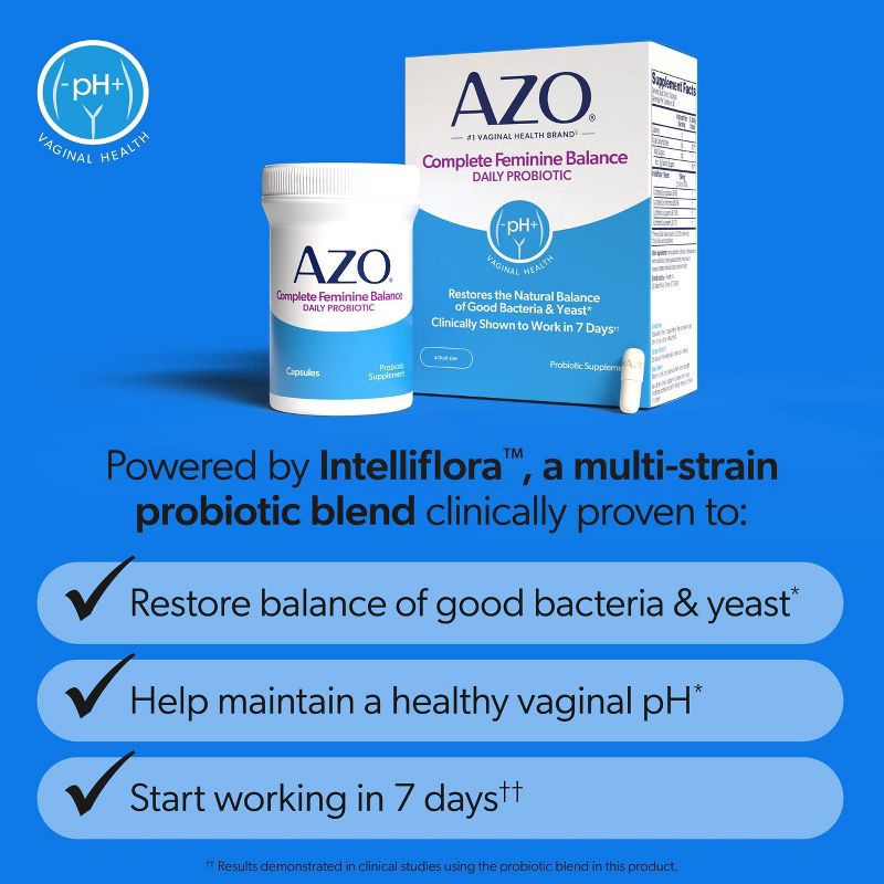 slide 6 of 11, AZO Complete Feminine Balance, Daily Probiotic for Women, Supports Vaginal Health Capsules - 30ct, 30 ct