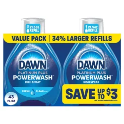 Dawn Powerwash Spray, Dish Soap, Dishwashing Liquid, Fresh, 2 Refills, 2x21.5 Fl Oz