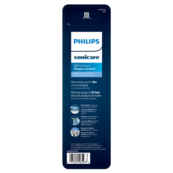 slide 2 of 5, Philips Sonicare Premium Plaque Control replacement toothbrush heads, HX9044/65, BrushSync technology, White 4-pk, 4 ct