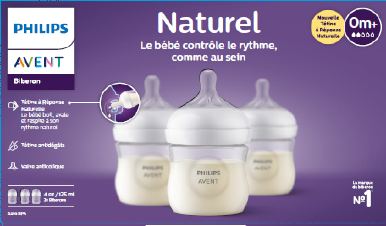 slide 2 of 2, Philips Avent Natural Baby Bottle With Natural Response Nipple, Clear, 4oz, 3pk, SCY900/03, 3 ct