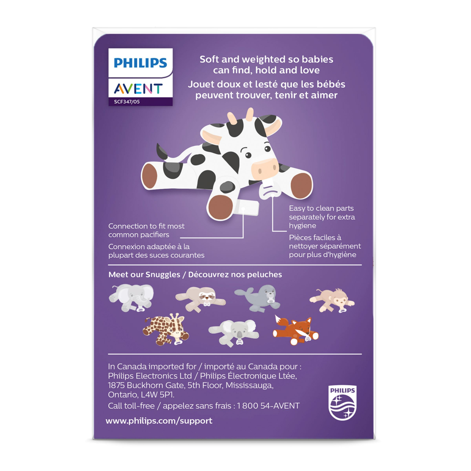 slide 2 of 2, Philips Avent Soothie Snuggle Pacifier Holder with Pacifier, 0+ Months, Cow, 1 ct