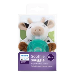 Philips Avent Soothie Snuggle Pacifier Holder with Pacifier, 0+ Months, Cow