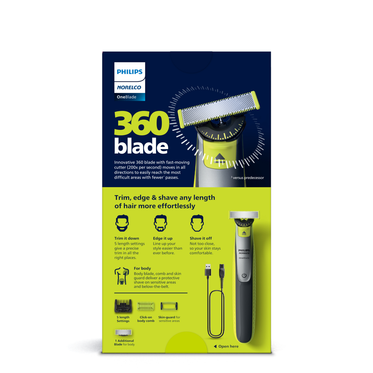 slide 2 of 2, Philips Norelco OneBlade Face and Body 360, 1 ct