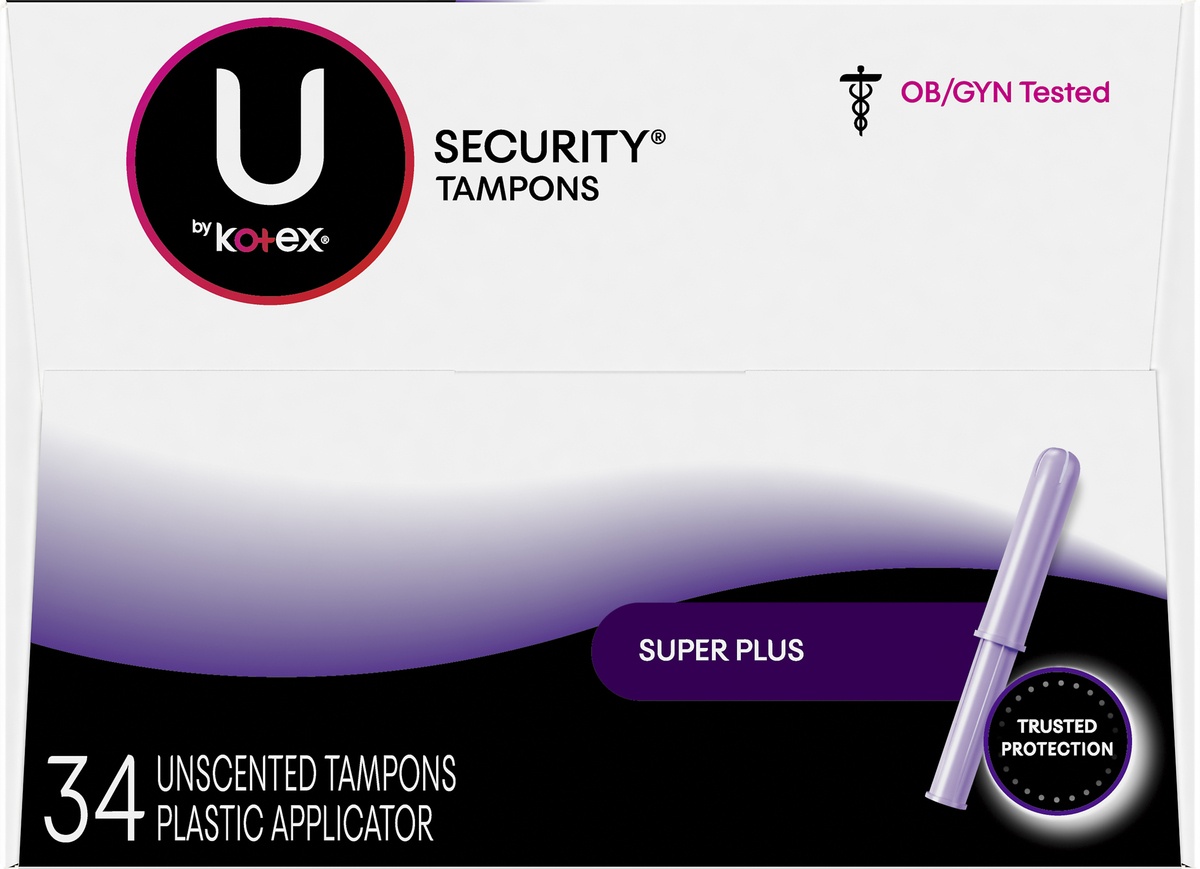 slide 5 of 9, U by Kotex Super Plus Absorbency Security Tampons, 34 ct