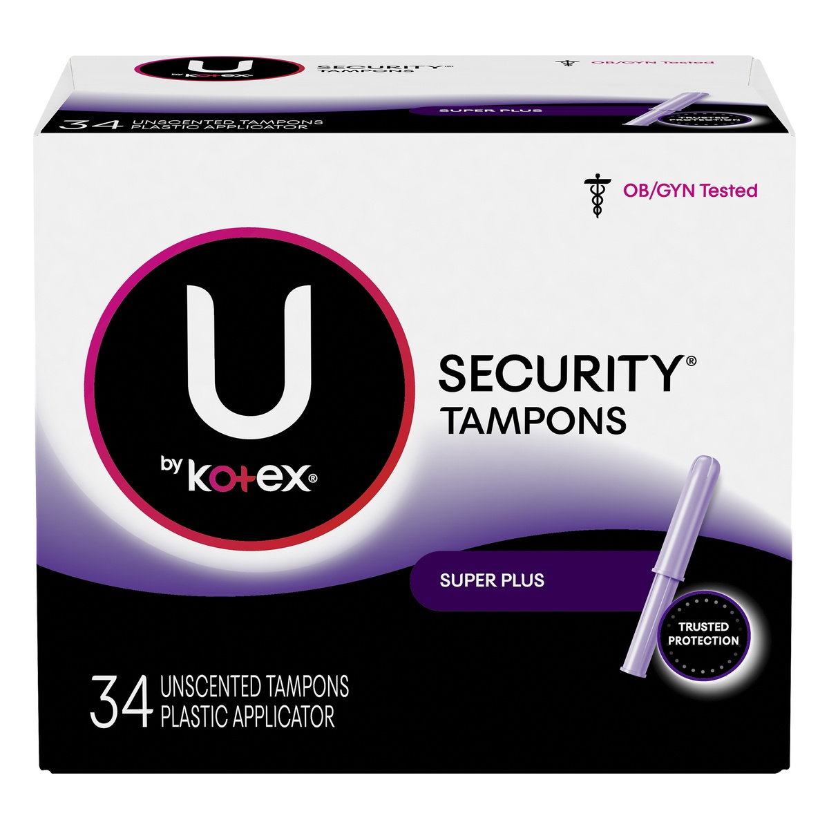 slide 1 of 9, U by Kotex Super Plus Absorbency Security Tampons, 34 ct