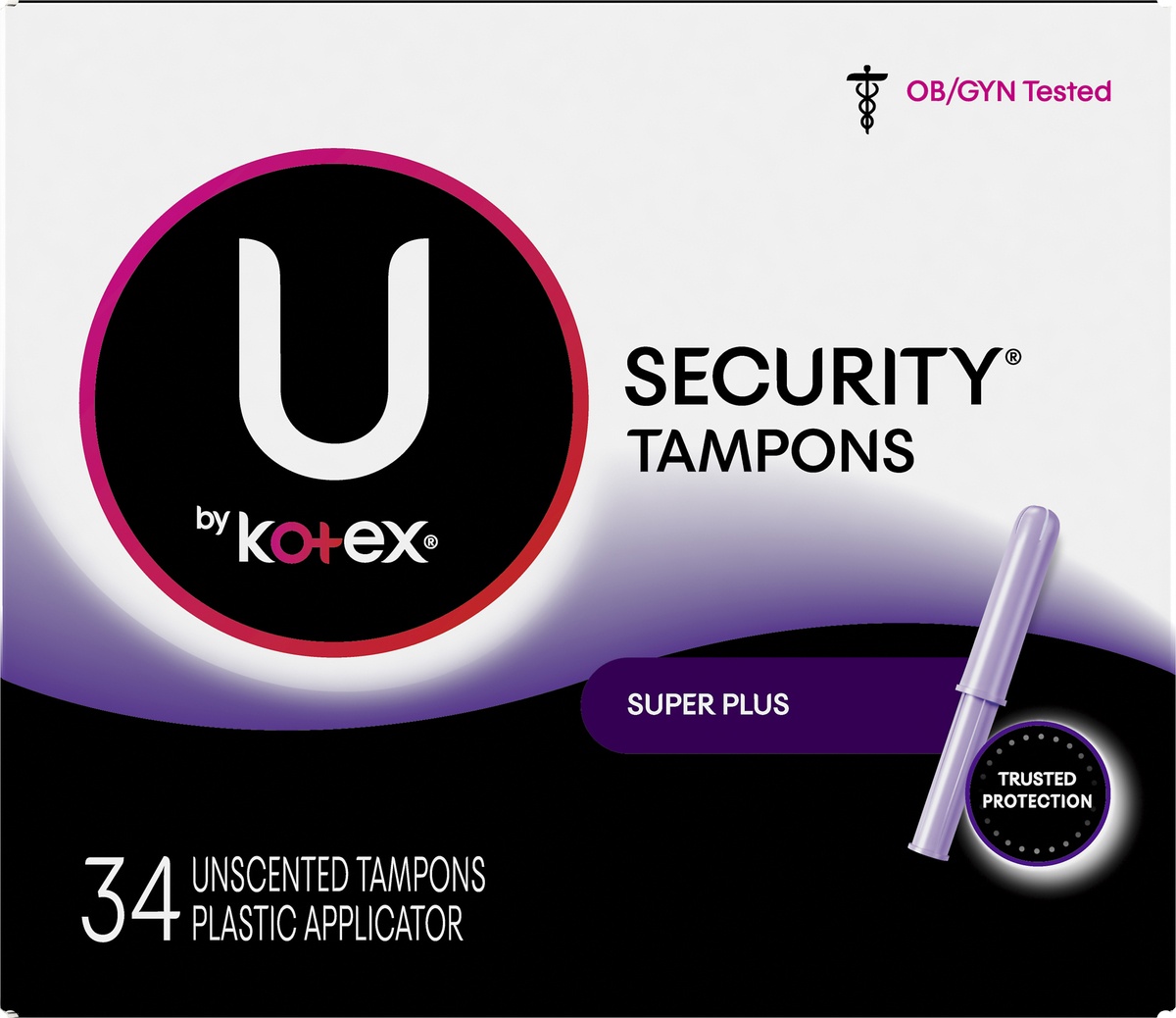 slide 8 of 9, U by Kotex Super Plus Absorbency Security Tampons, 34 ct