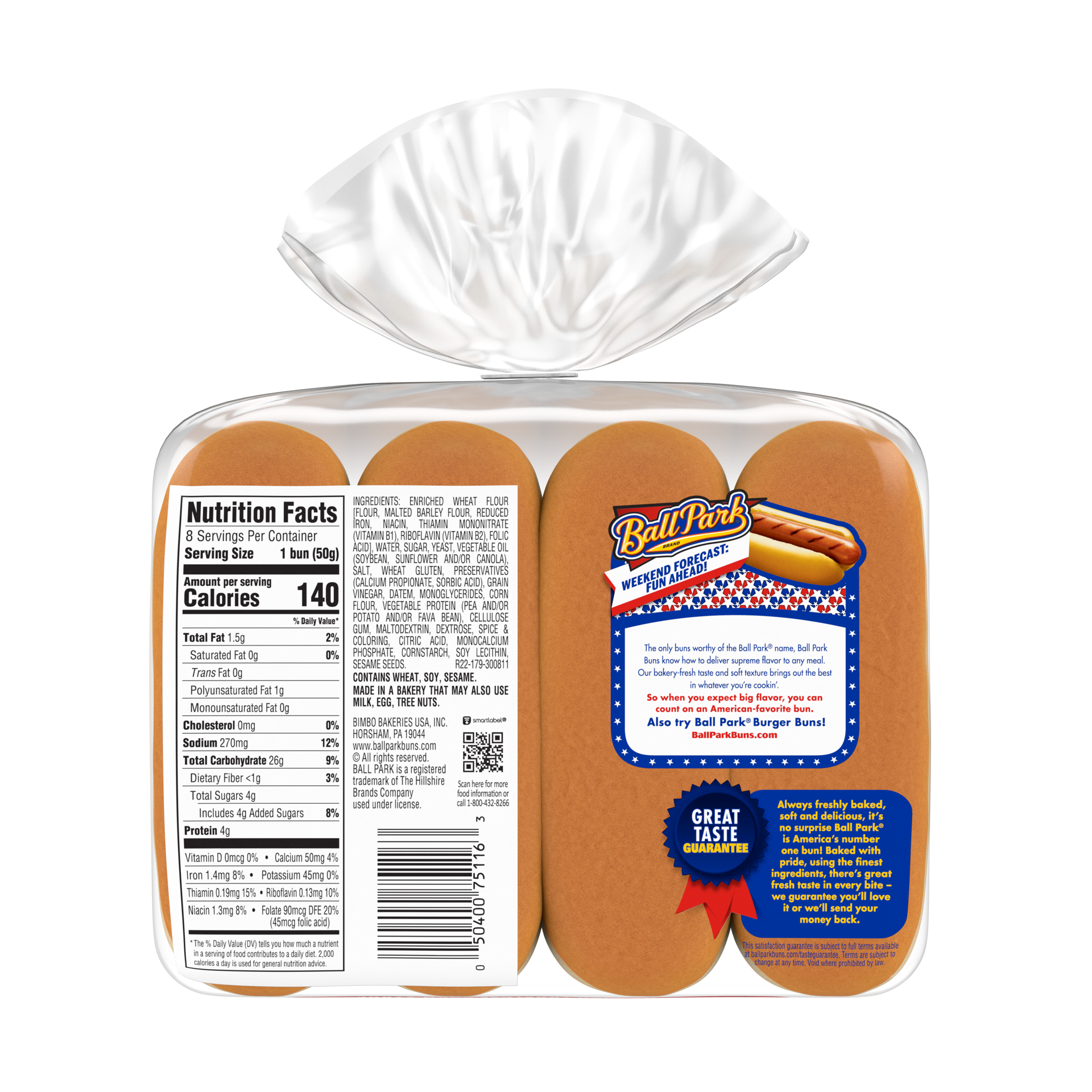 slide 4 of 5, Ball Park White Hot Dog Buns, 8 count, 14 oz, 8 ct