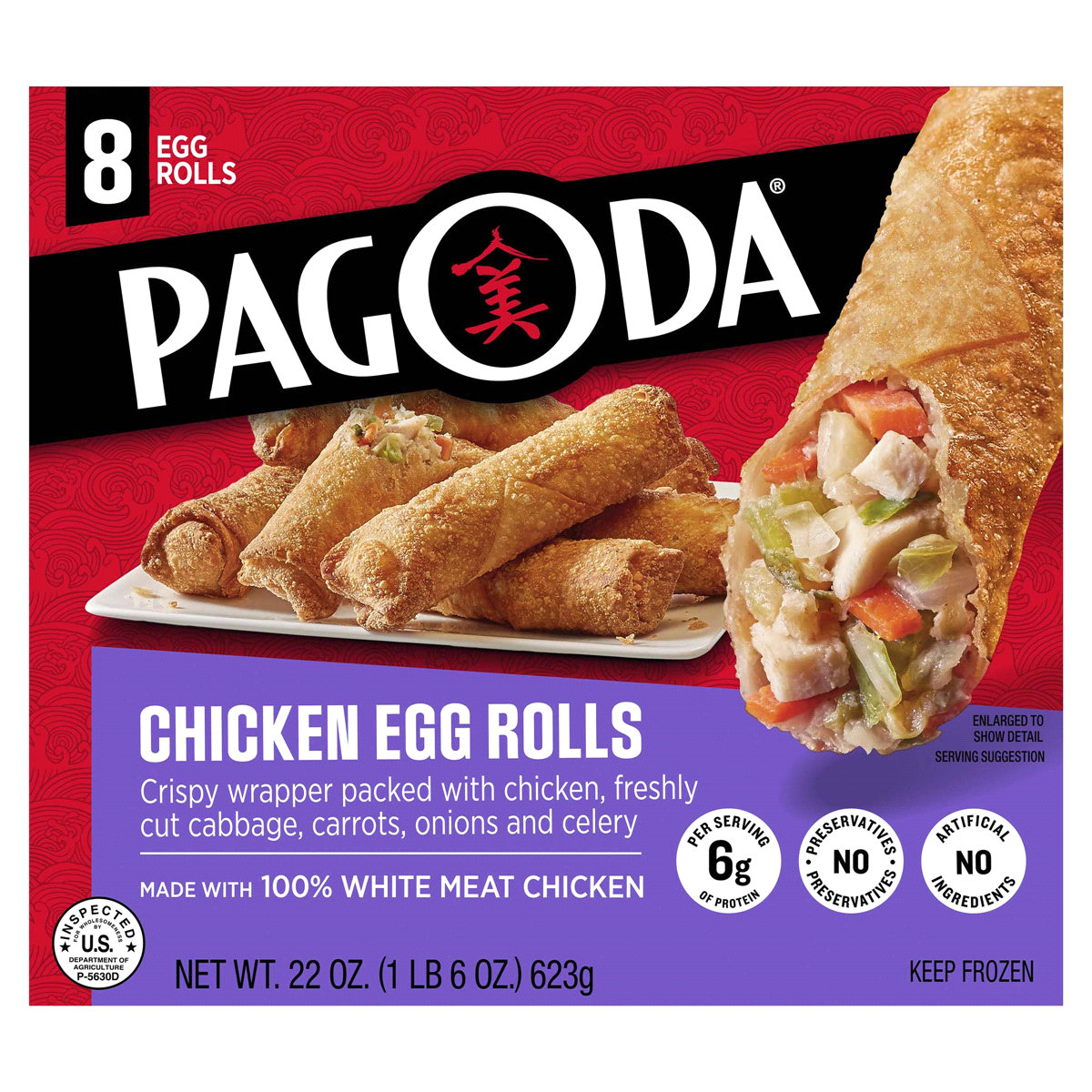 slide 1 of 5, Pagoda Express Frozen Crunchy Crispy Chicken Egg Rolls, 22 oz